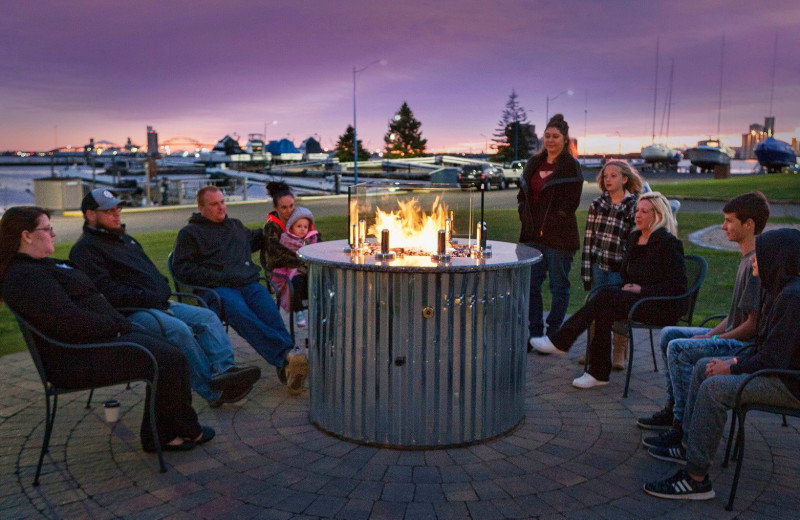 Patio fire pit at Park Point Marina Inn.