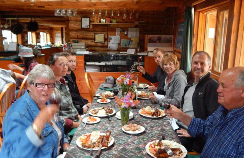 Dining at Chaunigan Lake Lodge.