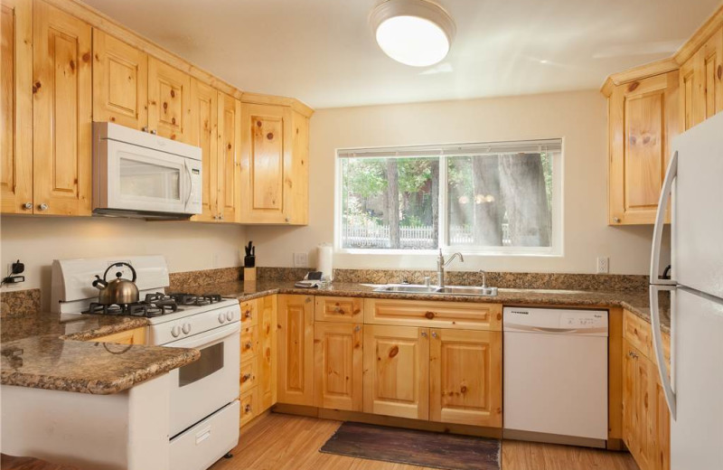 Rental kitchen at Big Bear Cool Cabins.