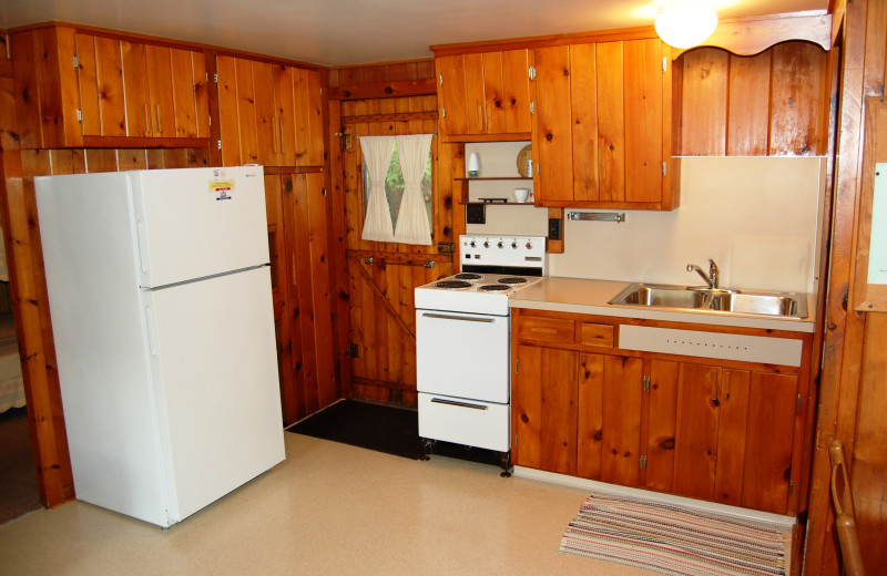 Cottage kitchen at Fisher's Lakeside Cottages.