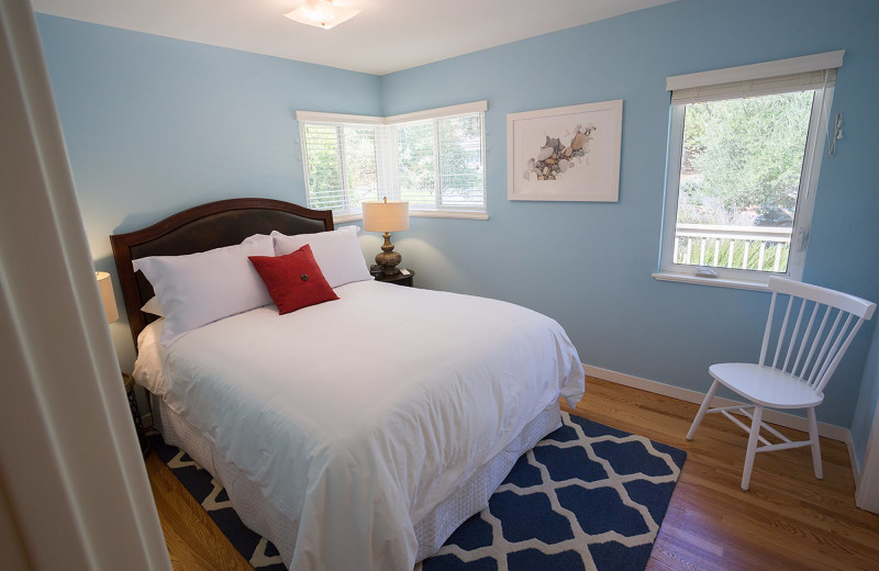 Cottage bedroom at Aurora Park Cottages.