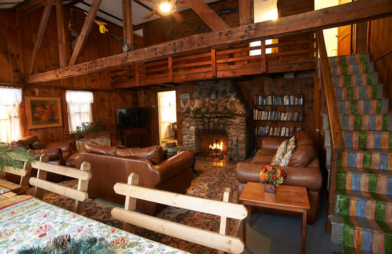 Lodge living room at Cottage Place on Squam Lake.