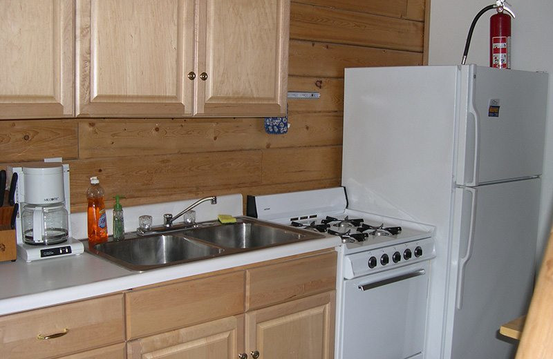 Cabin kitchen at Big Sky Charter & Fishcamp.