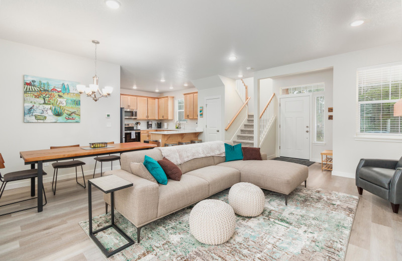 Rental living room and kitchen at Kiwanda Coastal Properties.