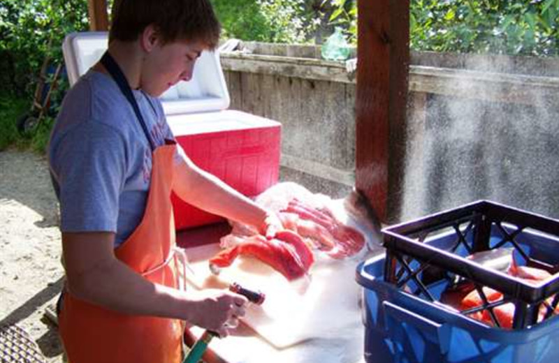 Cooking fish at Gone Fishin' Lodge.