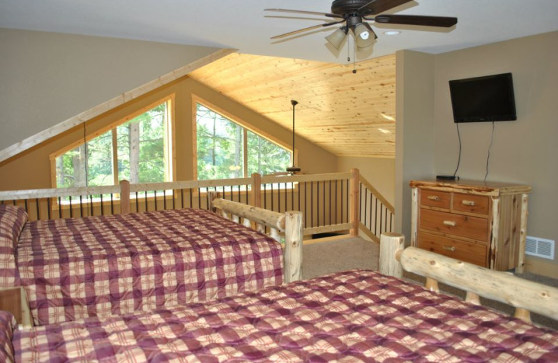 Cabin bedroom at Blue Water Lodge.