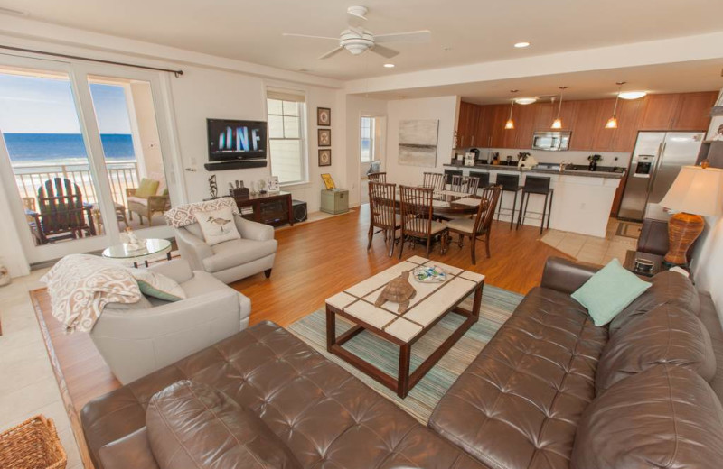 Rental living room at Sanctuary Vacation Rentals at Sandbridge.