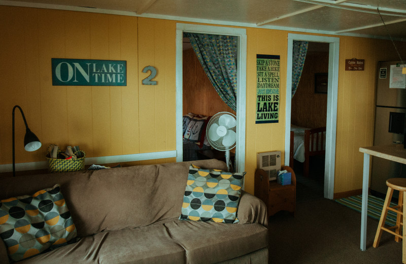 Cabin living room at Jacob's Cove.