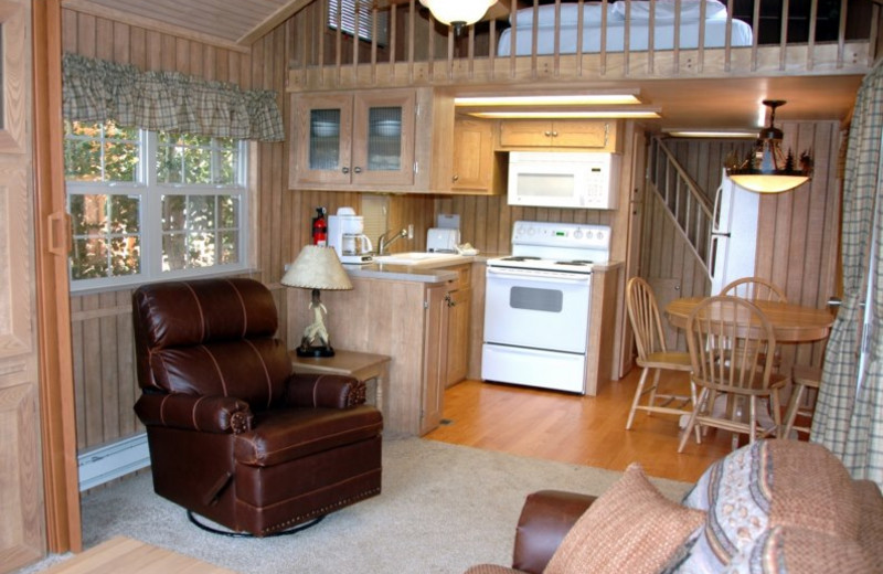 Cabin living room at Three Rivers Resort & Outfitting.