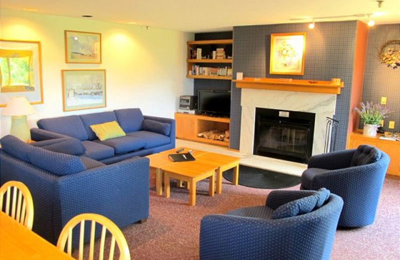 Fireplace living room at Highridge Condominiums.