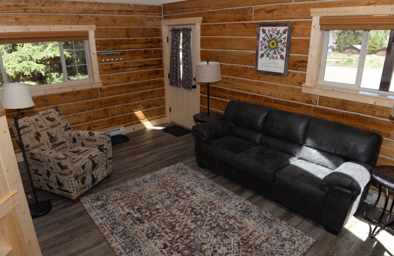 Cabin living room at Three Rivers Resort & Outfitting.