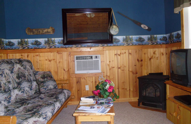 Cabin living room at Glaciers' Mountain Resort.