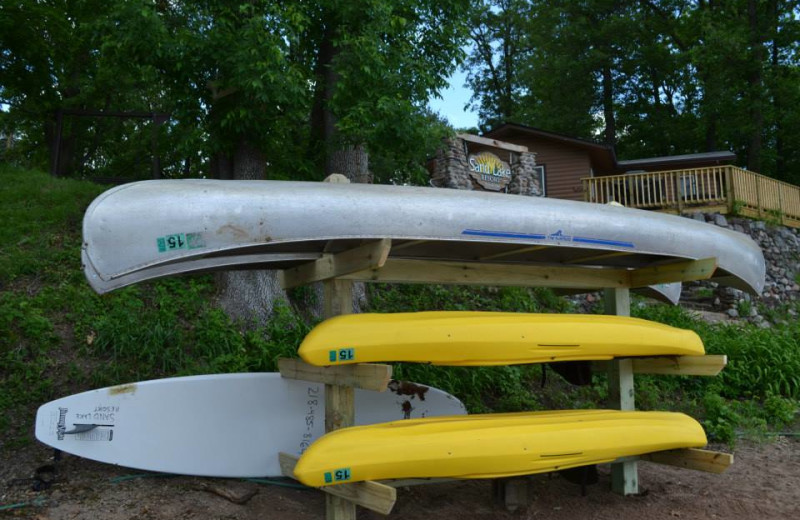 Canoes and kayaks at Sand Lake Resort.
