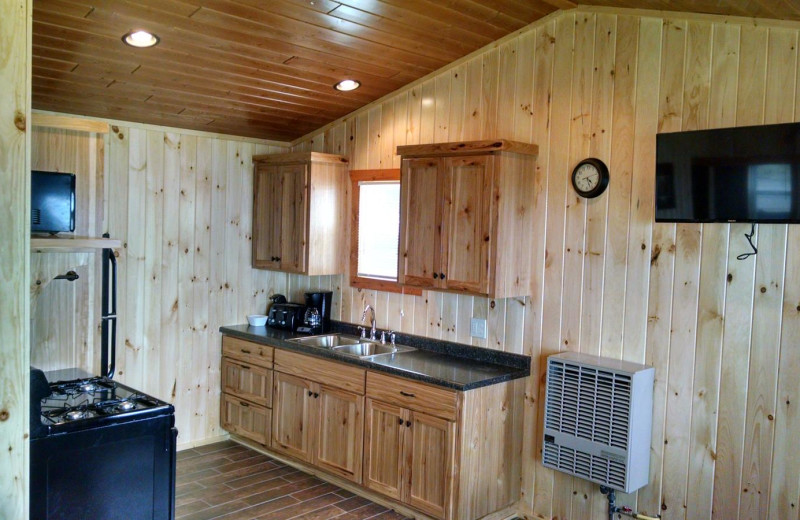 Cabin kitchen at Vacationland Resort.