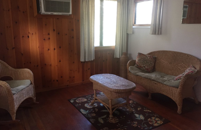 Cabin living room at Lake Elowin Resort.