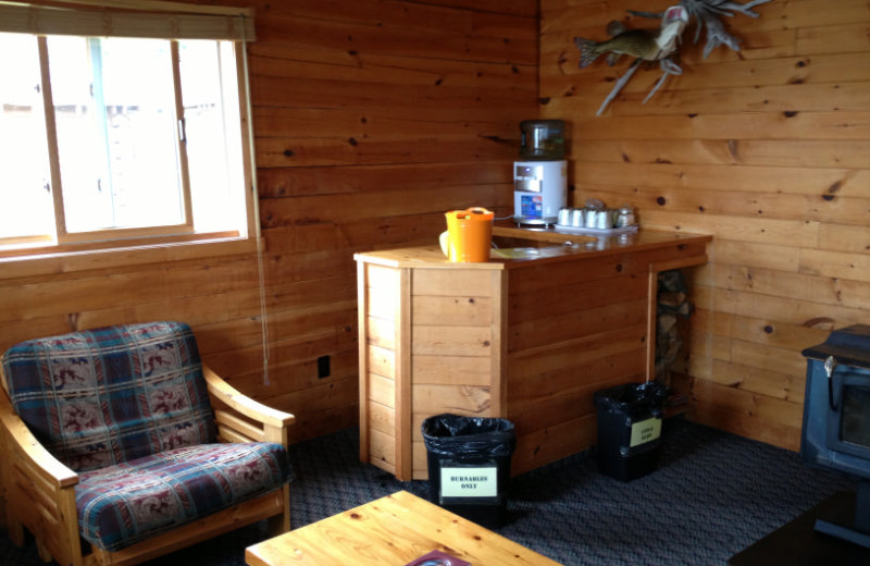 Cabin living room at Maynard Lake Lodge and Outpost.