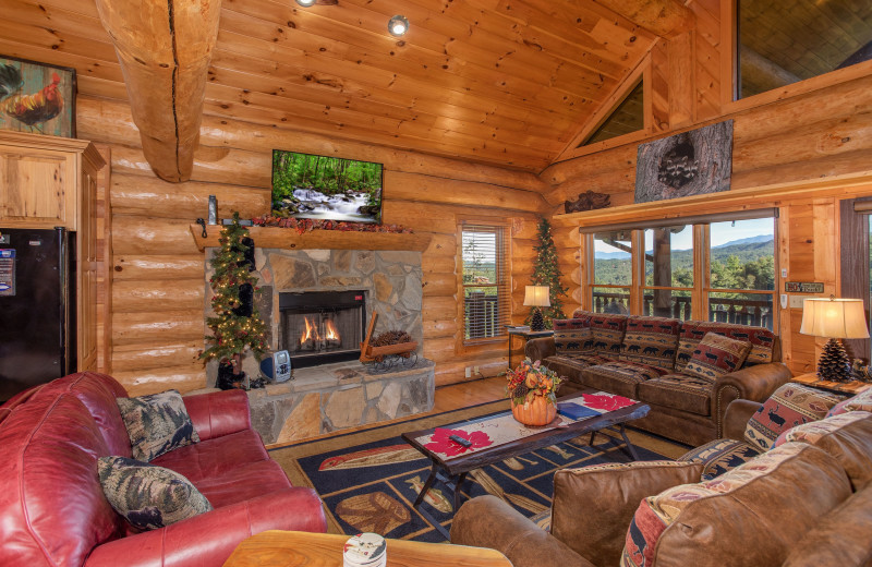 Living room at American Patriot Getaways - Great View Lodge.