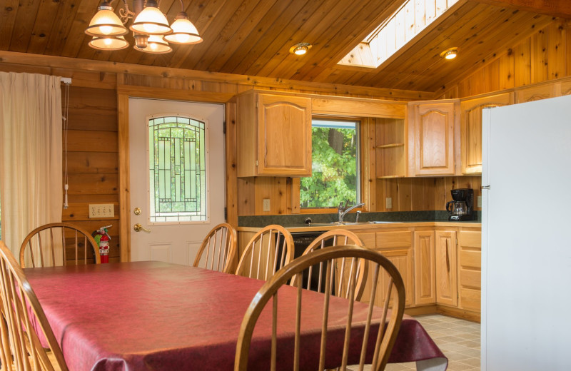 Cabin kitchen at Hiawatha Beach Resort.