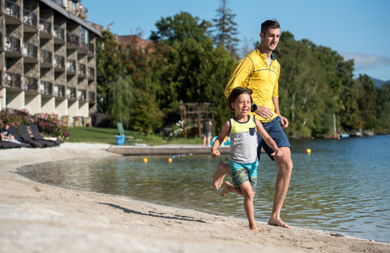 Running on the beach at Golden Arrow Lakeside Resort.