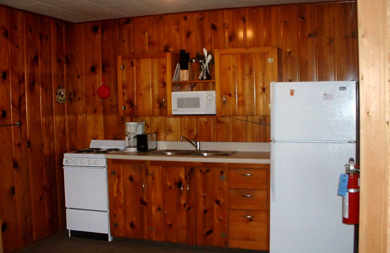 Cabin kitchen at Sunset Bay Resort.