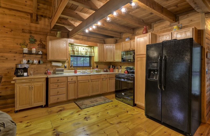 Rental kitchen at Blue Sky Cabin Rentals.