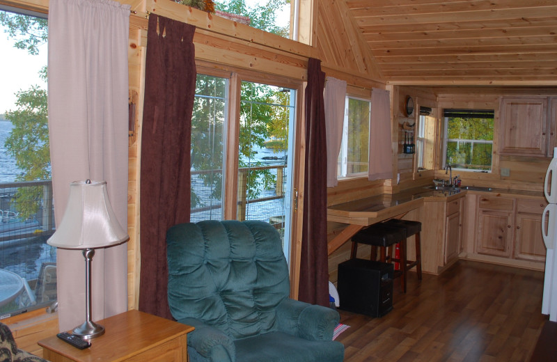 Cabin living room at White Iron Beach Resort.
