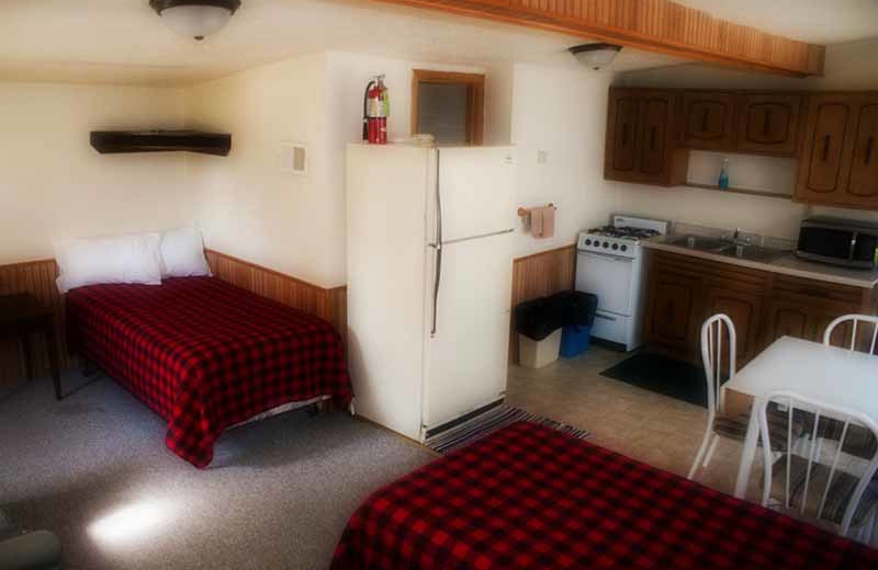 Cabin living room at River Bend's Resort & Walleye Inn.