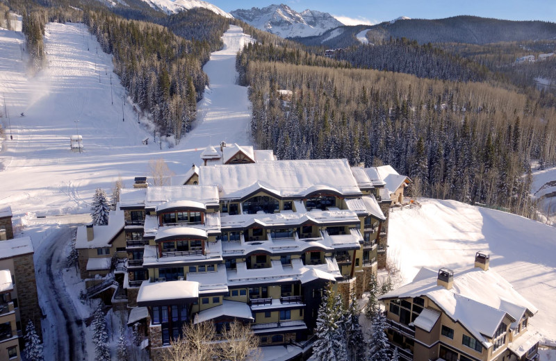 Aerial view of Lumiere Hotel in Telluride.