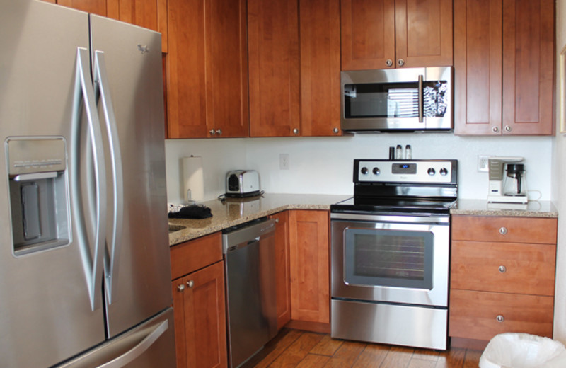 Rental kitchen at Treehouse on the Lake.