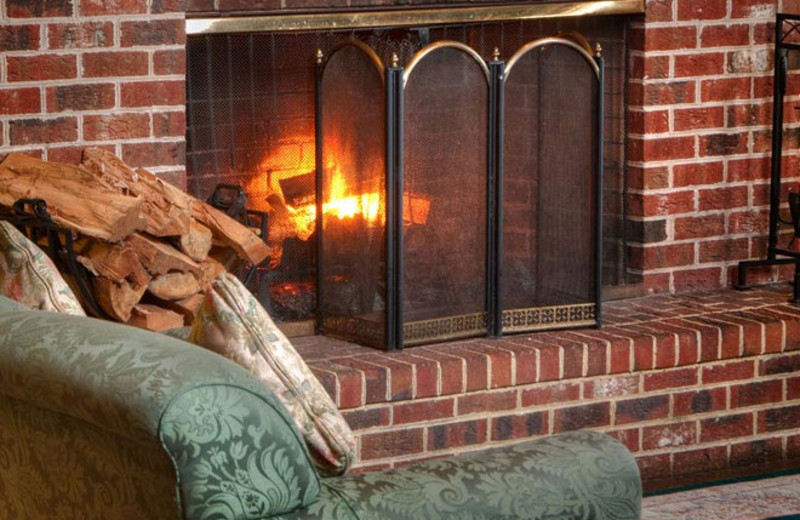 Lobby fireplace at Colony South Hotel.