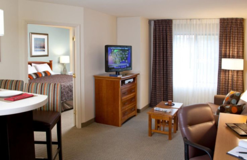 Guest room at Staybridge Suites San Diego Rancho Bernando Area.