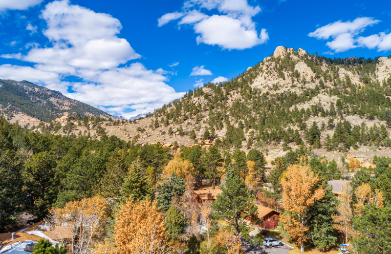 Aerial view of Streamside and Fall River valley looking toward Rocky Mountain National Park