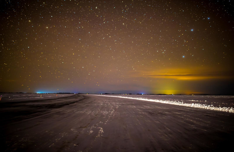 Winter night sky at River Bend's Resort & Walleye Inn.