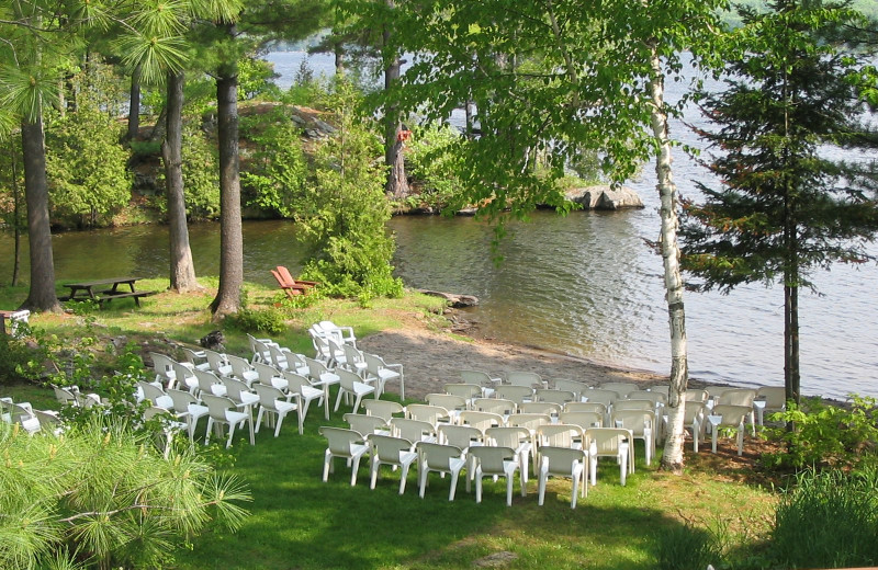 Wedding ceremony set up at Westwind Inn on the Lake.