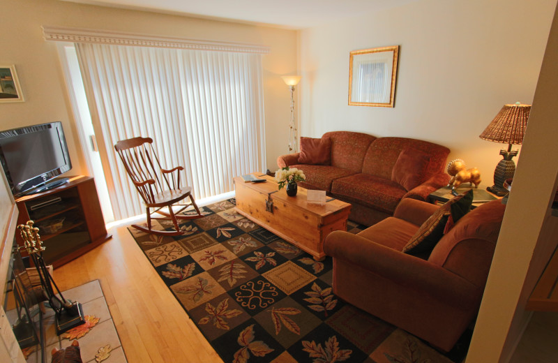 Guest living room view at Mountainside at Stowe.