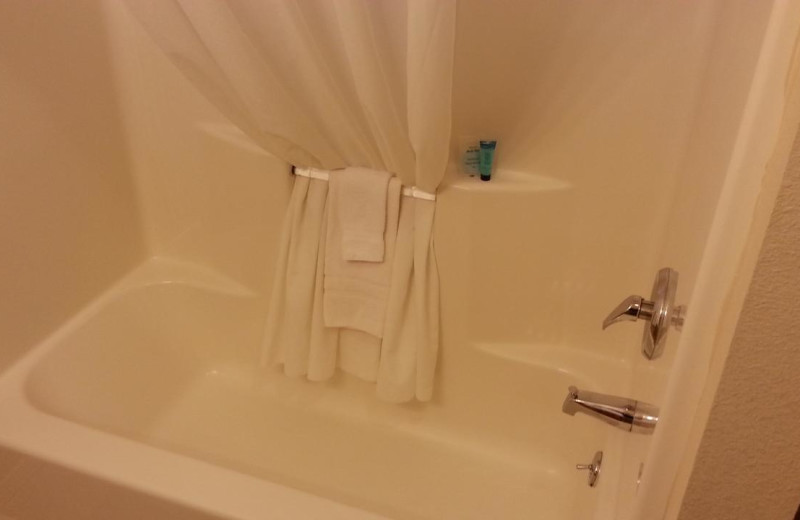 Guest bathroom at Lighthouse Oceanfront Resort.