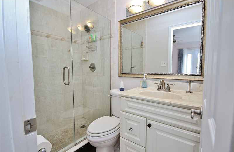 Rental bathroom at Teeming Vacation Rentals.