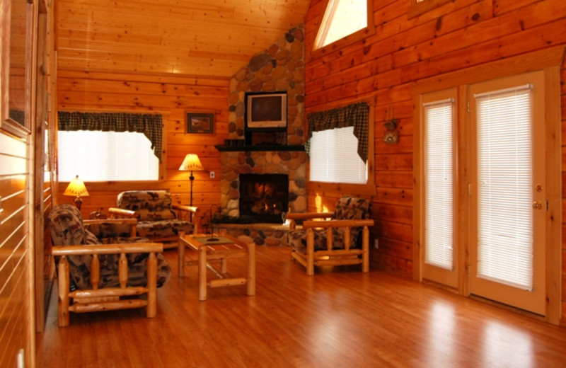 Cabin living room at Warrens Lodging.