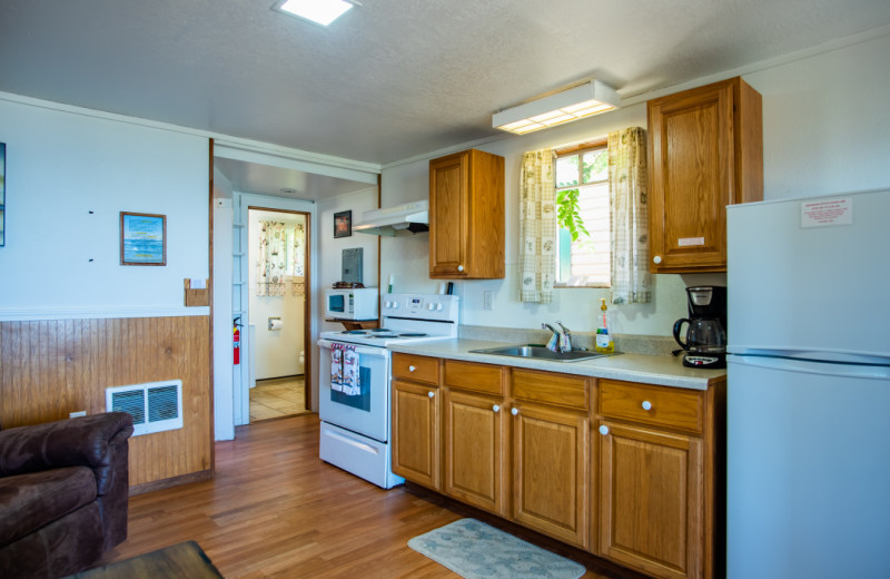 Cabin kitchen at Oceanside Ocean Front Cabins.