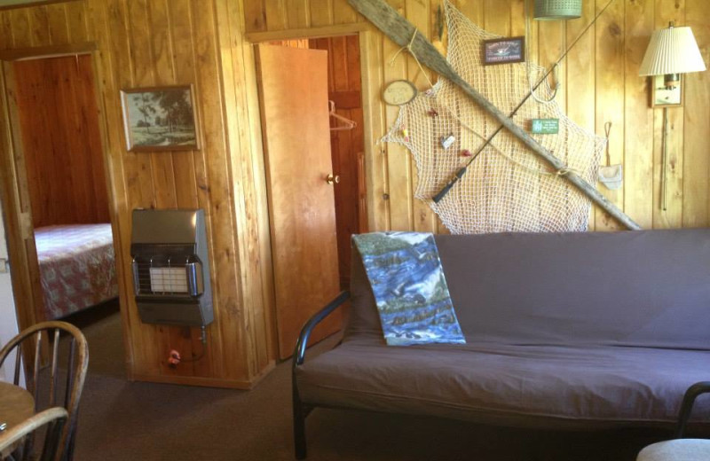 Cabin living room at Sunset Bay Resort.