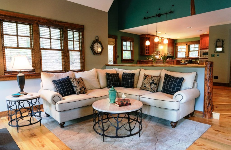 Cabin living room at Greybeard Rentals.