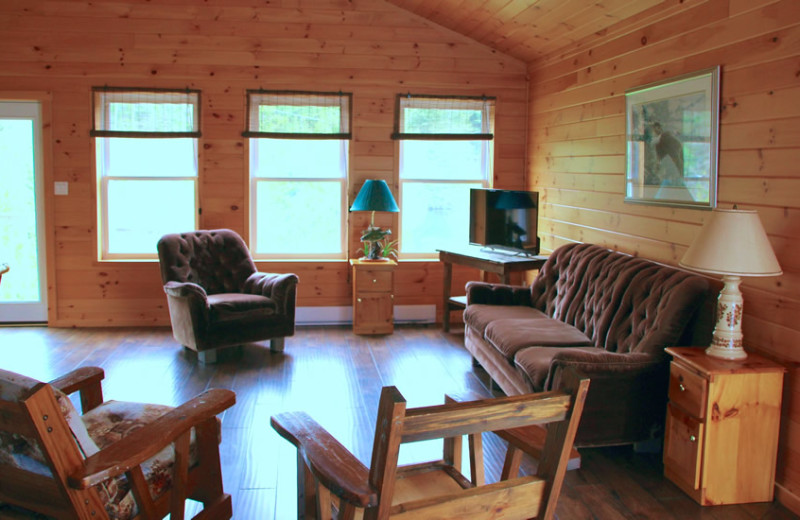 Cabin living room at Fernleigh Lodge.