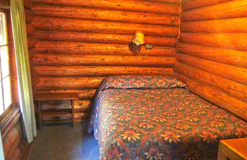 Cabin bedroom at Loon Lake Lodge.