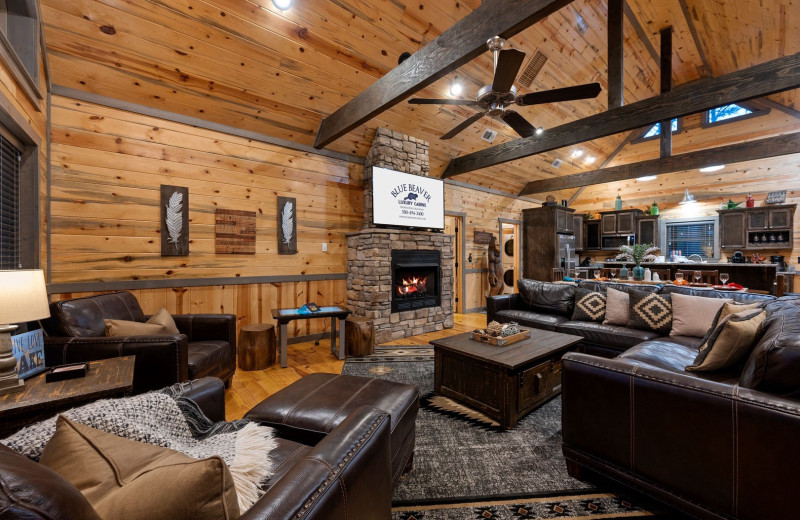 Rental great room at Blue Beaver Luxury Cabins.