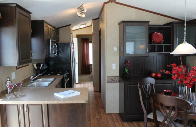 Cabin kitchen at Shamrock Bay Resort.