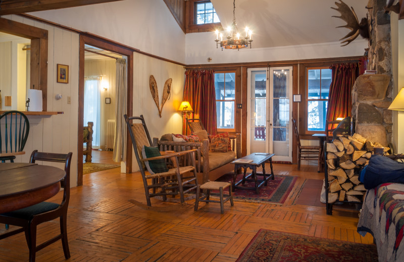 Cabin living room at White Pine Camp.