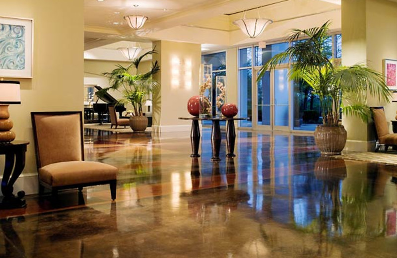 Lobby view at DFW Marriott Hotel and Golf Club at Champions Circle.