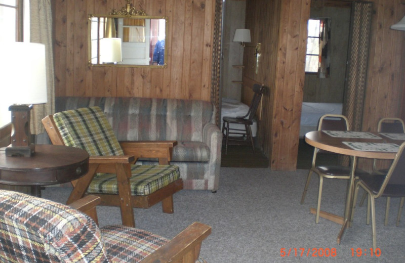 Cabin living room at Whispering Waters Resort.