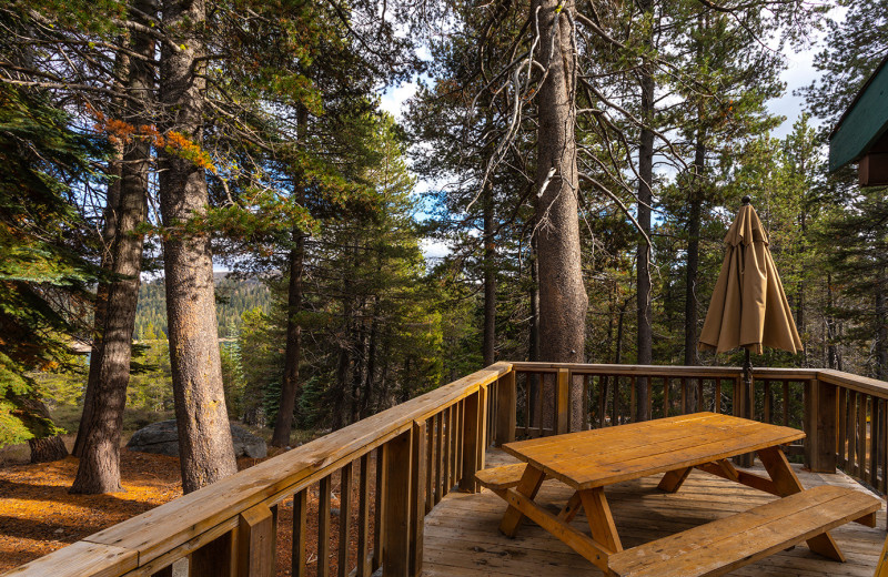 Cabin deck at Lake Alpine Lodge.