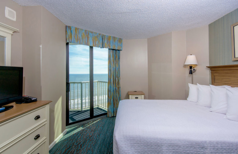 Guest room at The Strand Resort Myrtle Beach.